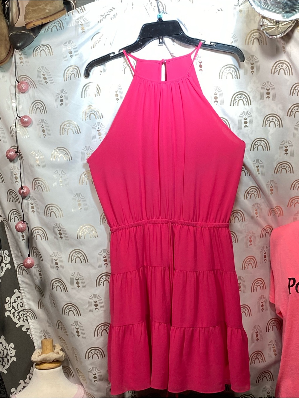Hot Pink Halter Tiered Sundress